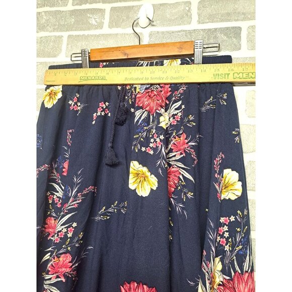Torrid Womens Navy Floral Waist Elastic Tassel Maxi Skirt - Picture 4 of 7